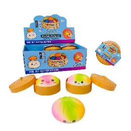 12 Bulk Dumpling Squishy Bun with Steamer Toy Pastel Smiley Face