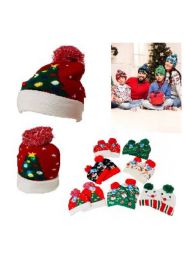 24 Bulk Adult and Child Set Light-Up Christmas Knit Hat