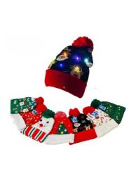 24 Bulk Light-Up Christmas Knit Hat Adult Size