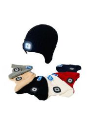 12 Bulk Light Up USB Knitted Cuffed Hat with Ear Cover