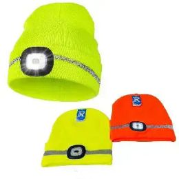 12 Bulk Light-Up USB Knitted Cuffed Hat with Reflective Stripe