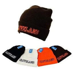24 Bulk Cuffed Knit Toboggan Cleveland Black And Orange
