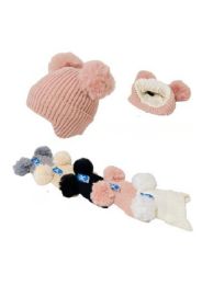 24 Bulk Child's Knitted PlusH-Lined Pompom Hat With Ear Cover
