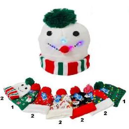 24 Bulk LighT-Up Christmas Knit Hat Child Size