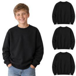 3 Bulk Youth Cotton Crew Neck Sweat Shirt Black Size Small