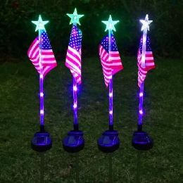12 Bulk Solar Yard Stake American Flag With ColoR-Changing Star