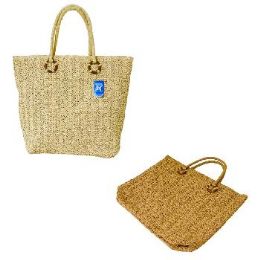 12 Bulk Straw Crocheted Market Tote Wooden Rings 16-inchx14-inch