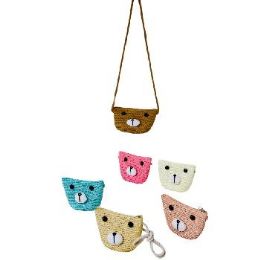 24 Bulk Child's Woven Crossbody Bear Purse With Plush Ears