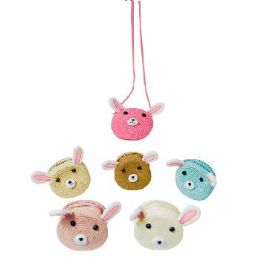 24 Bulk Child's Woven Round Crossbody Bunny Purse With Plush Ears