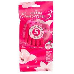 48 Bulk 5-Pack Triple Blade Modess Razor Pink