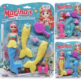 72 Bulk 7.75-Inch Mermaid Doll W/ Accss On Blister Card, 3 Assrt