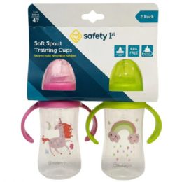 8 Bulk Safety First 2-count 9oz Printed Sippy Cups With Silicone Spout & EasY-Grip Handles In Pink & Yellow