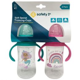 8 Bulk Safety First 2-count 9oz Printed Sippy Cups With Silicone Spout & EasY-Grip Handles In Aqua & Pink