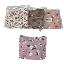 60 Bulk 5"x5" Corduroy Zippered Change Purse Floral