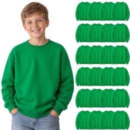 24 Bulk Youth Cotton Crew Neck Sweat Shirt Green Size Small