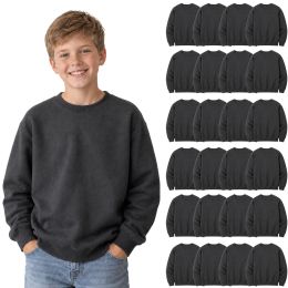 24 Bulk Youth Cotton Crew Neck Sweat Shirt Charcoal Gray Size Medium