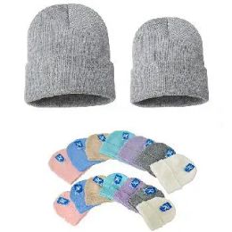 24 Bulk Adult Child Set: Knitted Cuffed HaT-Pastels
