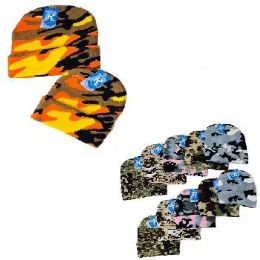 12 Bulk Adult Child Set Knitted Cuffed HaT-Camo