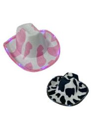 12 Bulk LighT-Up Felt Cowboy Hat Cow Prints Black And Pink