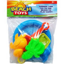72 Bulk 5pc Beach Toys Set In Poly Bag With Header, 2 Assrt