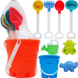12 Bulk 7-inch Beach Bucket W/ 5pc Acss In Peg Net Bag, 3 Assrt