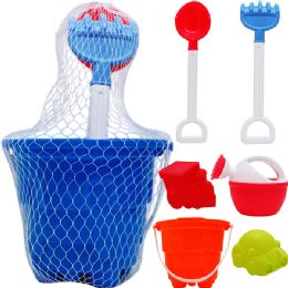 12 Bulk 6.5-inch Beach Bucket W/ 5pc Acss In Peg Net Bag, 3 Assrt