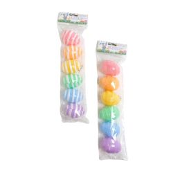 24 Bulk Easter Egg 6pk Lg W/ribbed Swirl 2ast Solid Or White Striped/side Open/pbh