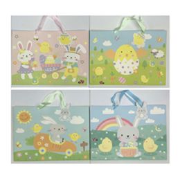 24 Bulk Gift Bag Easter Jumbo Horiz Embossed Matte Finish 4ast 18x13x6.6in W/diecut Gift Tag/label