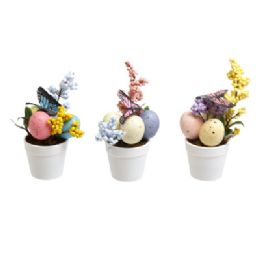 24 Bulk Potted Easter Egg Decor W/butterfly & Berry Accents 3ast/ht