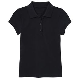 22 Bulk Girl's 3-Button Short Sleeve Polo Shirt School Uniform Black Size 4-20