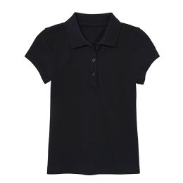 36 Bulk Girl's Short Sleeve Stretch Pique Polo Shirt Black Size 4-6