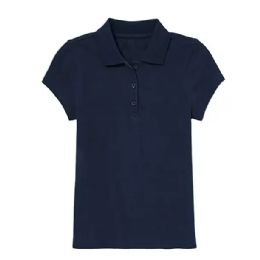 36 Bulk Girl's Short Sleeve Stretch Pique Polo Shirt Navy Size 4-6