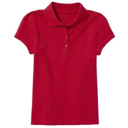 36 Bulk Girl's Short Sleeve Stretch Pique Polo Shirt Red Size 4-6