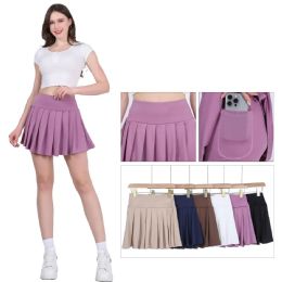 48 Bulk Women's Golf Skirt With Pocket Stretchy High Waist Built-in Shorts One Dozen Mix Size and Mix Colors, Size S/M,  L/XL