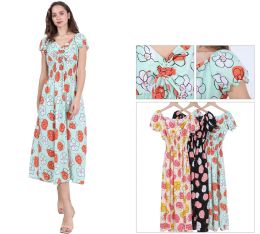36 Bulk Ladies Long Dress Floral One Dozen Mix Colors And Mix Sizes S/m, L/xl