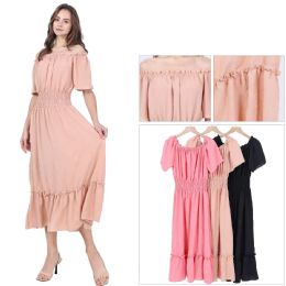 36 Bulk Women's OfF-ThE-Shoulder Smocked Waist Ruffle Midi Dress Sizes S/m, L/xl