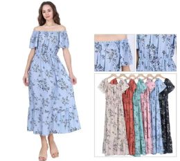 48 Bulk Women's OfF-ThE-Shoulder Floral Print Ruffle Maxi Dress Sizes S/m, L/xl