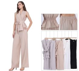48 Bulk Women's Sleeveless Wrap Top And WidE-Leg Pants TwO-Piece Jumpsuit Set Sizes S/m, L/xl
