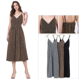 48 Bulk Women's Shimmer Wrap V-Neck Spaghetti Strap Midi Dress Sizes S/m, L/xl
