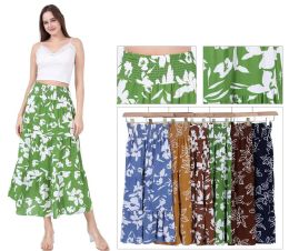 48 Bulk Women's Floral Print Smocked High-Waist Tiered Maxi Skirt S/M, L/XL
