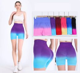 72 Bulk Women's Seamless High-Waist Ombre Gradient Booty Lifting Workout Shorts S/M, L/XL