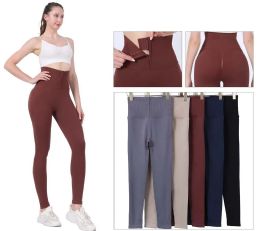 48 Bulk Women's High Waist with Zip Butt Lifting Legging Mix Color And Mix Sizes S/m, L/xl