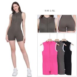 48 Bulk Women's Seamless Ribbed Sleeveless Zip Front Romper