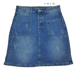 48 Bulk Women's Distressed Denim Pocket A-Line Skirt Size S-xl