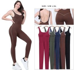 48 Bulk Women's Contrast Piping Athletic Jumpsuit S-M/L-xl
