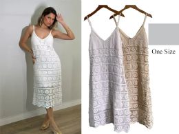 48 Bulk Women's Bohemian Crochet OpeN-Knit Midi Dress One Size