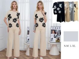 48 Bulk Women's Floral Knit 2-Piece Lounge Set S-M/L-xl