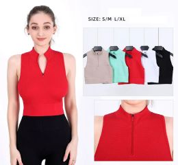 48 Bulk Women's Seamless QuarteR-Zip Activewear Crop Top S/M-L/xl