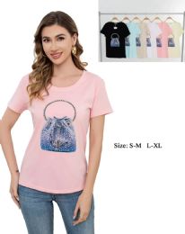 48 Bulk Women's Crystal Handbag Graphic T-Shirt S/M-L/xl