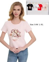 48 Bulk Women's Rustic Floral Bouquet Graphic T-Shirt S/M-L/xl